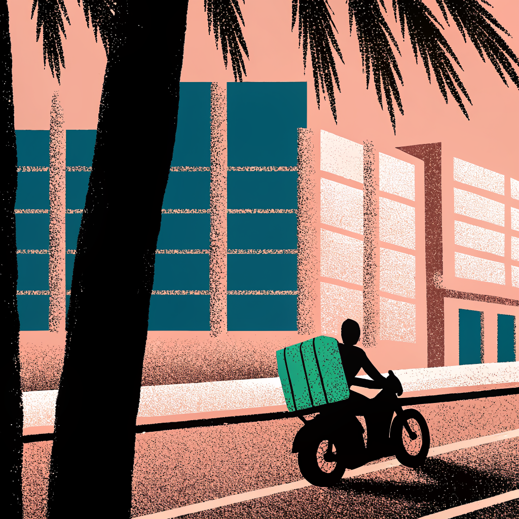 Express package delivery rider on motorcycle